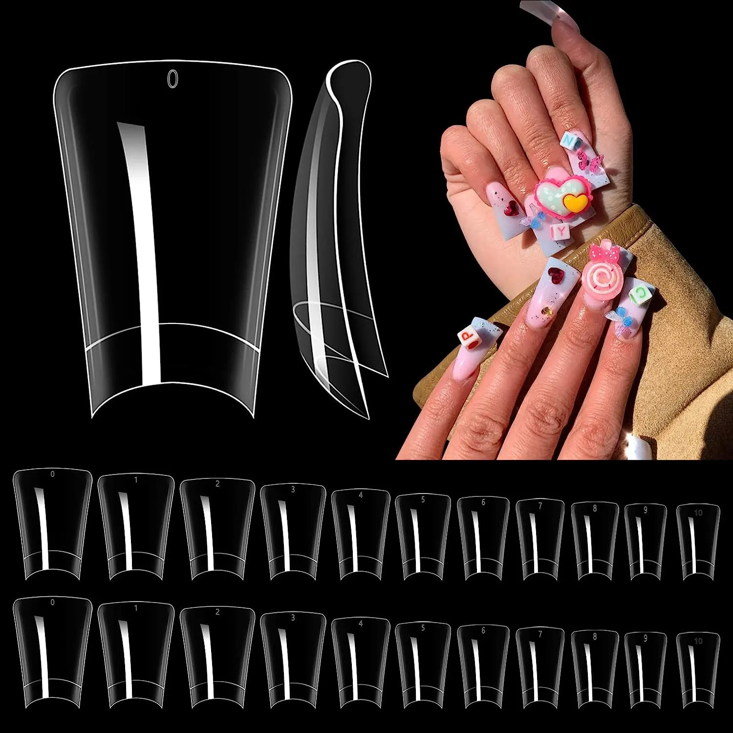 500pcs Duck False Nail Tips Half Cover Clear Nail Tips 10 Sizes Wide French Fake Nails Extension for Manicure Salon Supplies Y2K