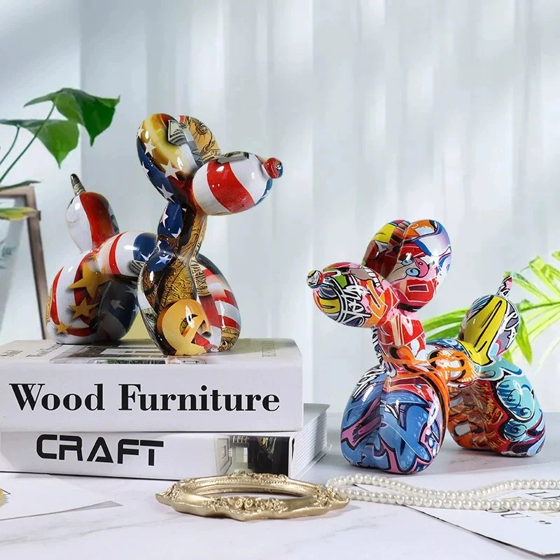 

Creative Animal Colorful Graffiti Balloon Dog Figurine Pop Art Graffiti Statue Home Living Room Entrance Desktop Cabinet Decor