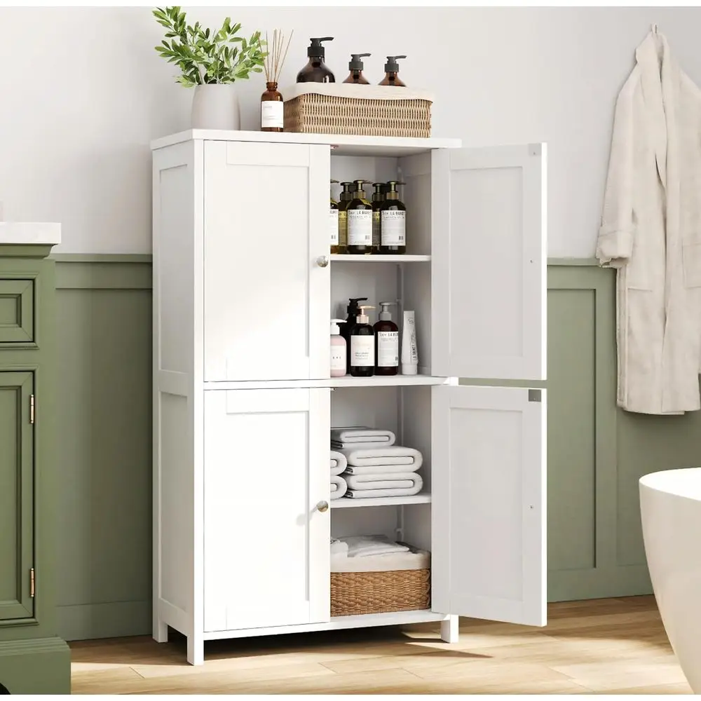 

Bathroom loor Storage Cabinet, reestanding Pantry Cabiwith 4 Do& 3 Adjustable Heights, Bathroom Organizers and Storage Waterproo