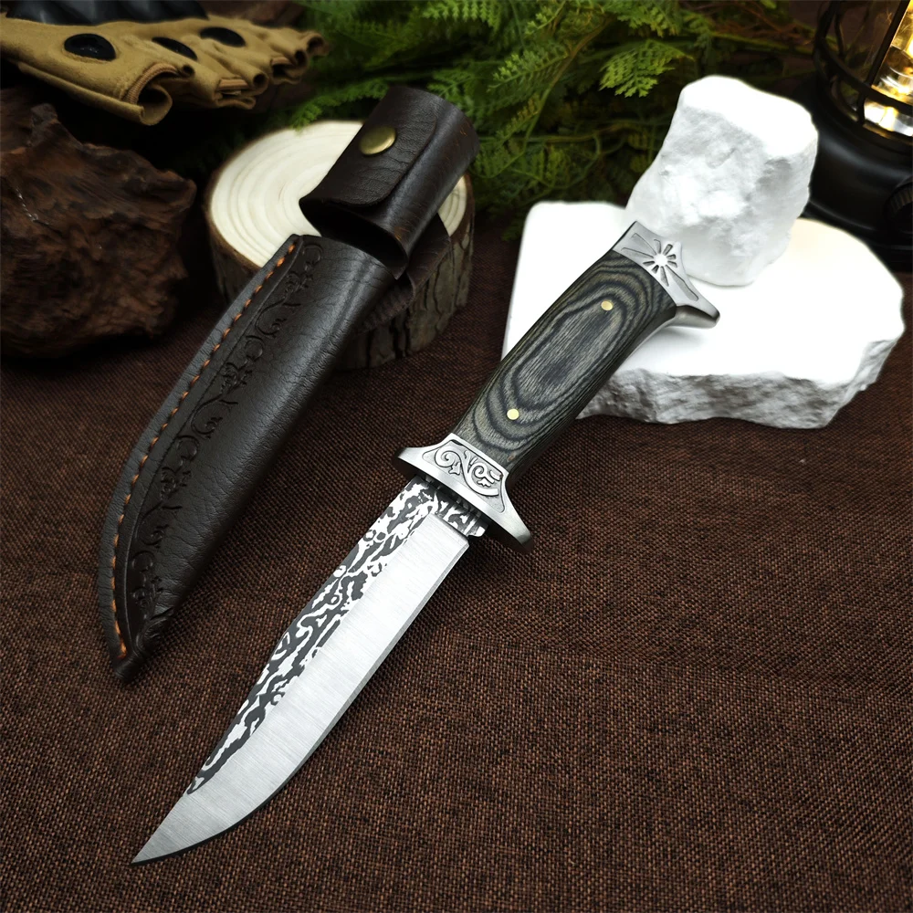 

Тактический охотничий нож 7cr13mov, лезвие с деревянными ручками, кемпинг, EDC, инструменты для выживания, самооборона, боевые ножи для уличной дикой природы