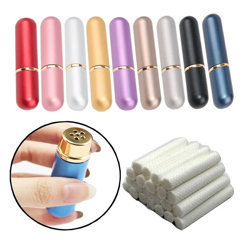 10-45 sets Aluminum Inhaler Stick Blank Nasal Inhaler Tube with Cotton Wicks Portable Empty Nasal Inhaler for Essential Oil