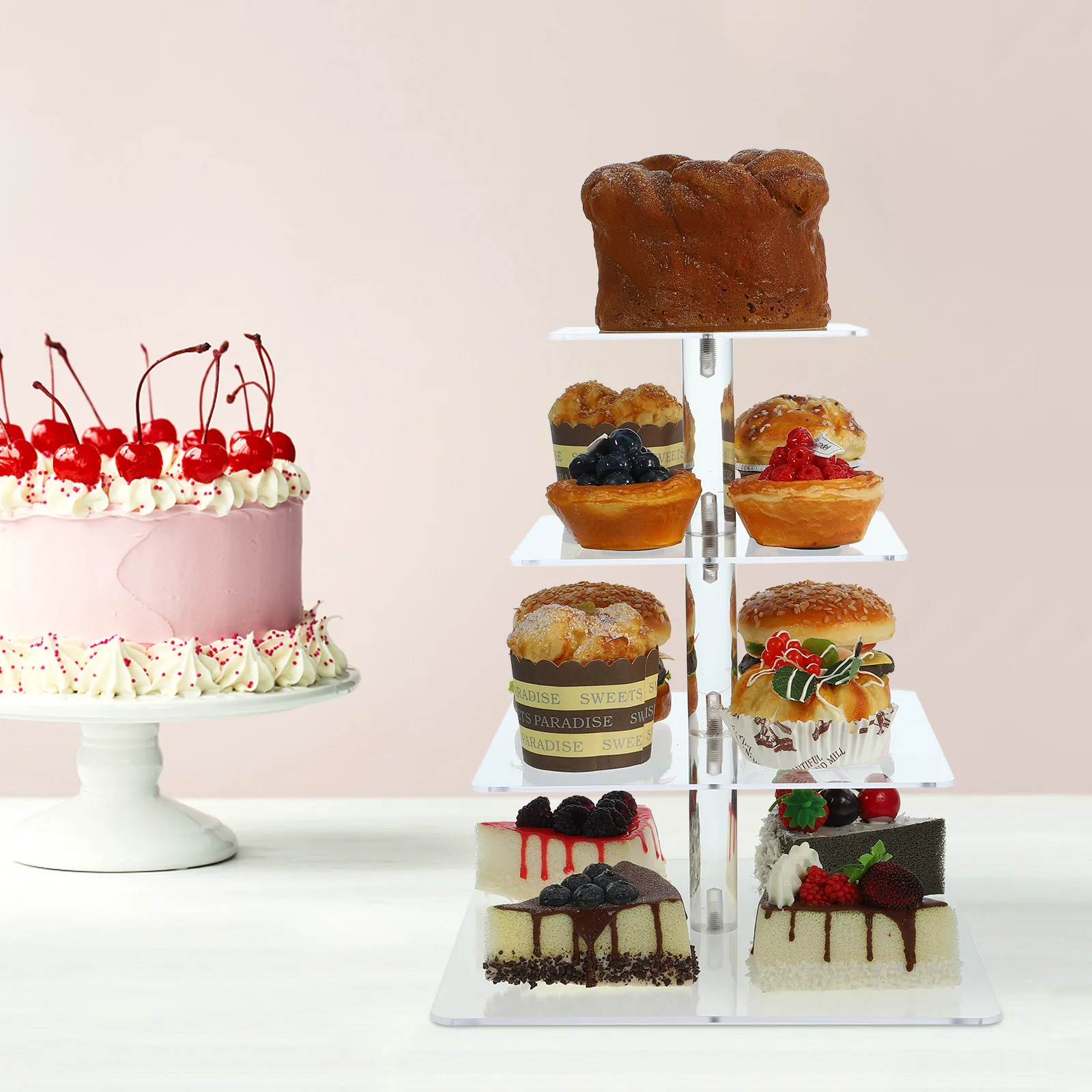 

Acrylic 4 Layer Square Cupcake St Transparent Cake Table Home Party Dessert Holder Tabletop Cake Wedding Tabletop
