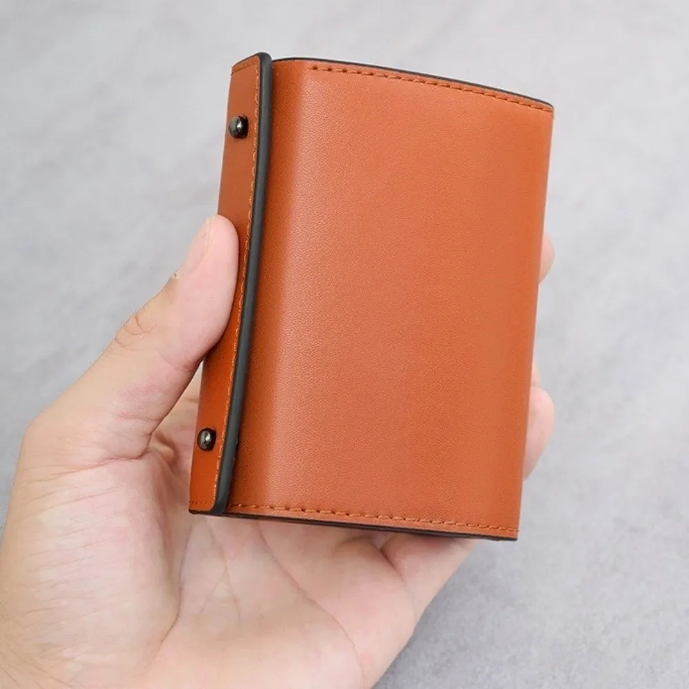 PU Leather Business Short Wallet Snap Closure Ultra-Thin Design Tri-fold Card Holder Solid Color Multi-slot Design Coin Purse
