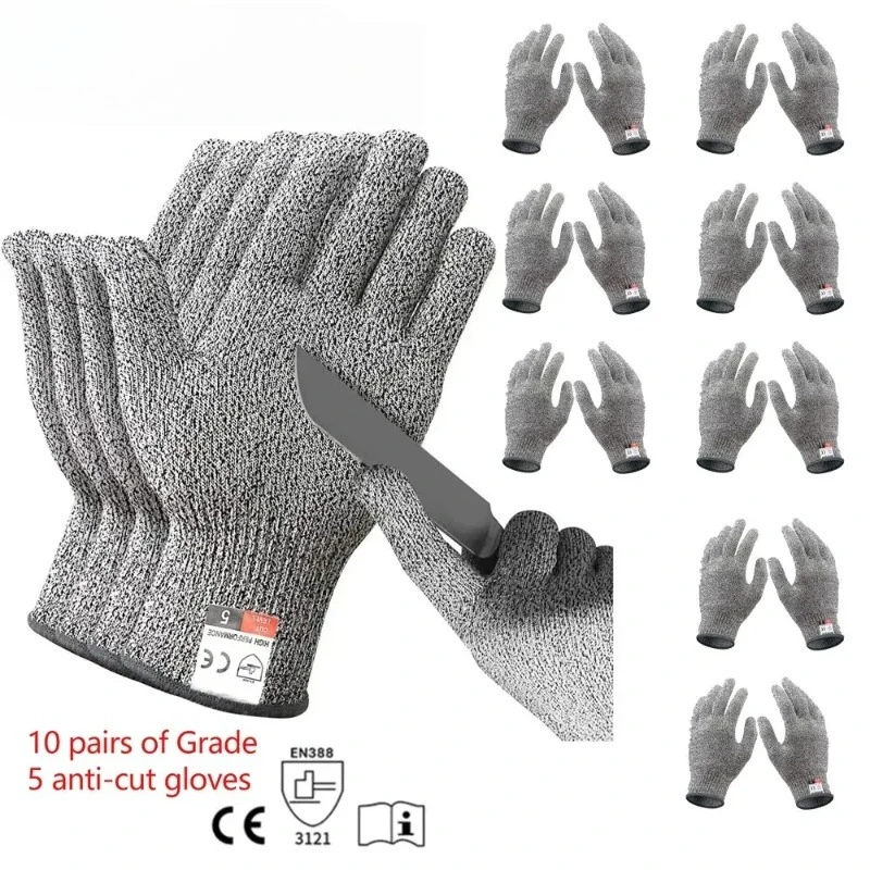 

3Pairs Cut Resistant Gloves Food Grade Level 5 Protection Safety Kitchen Cutting Gloves Gray for Chef Wood Carving