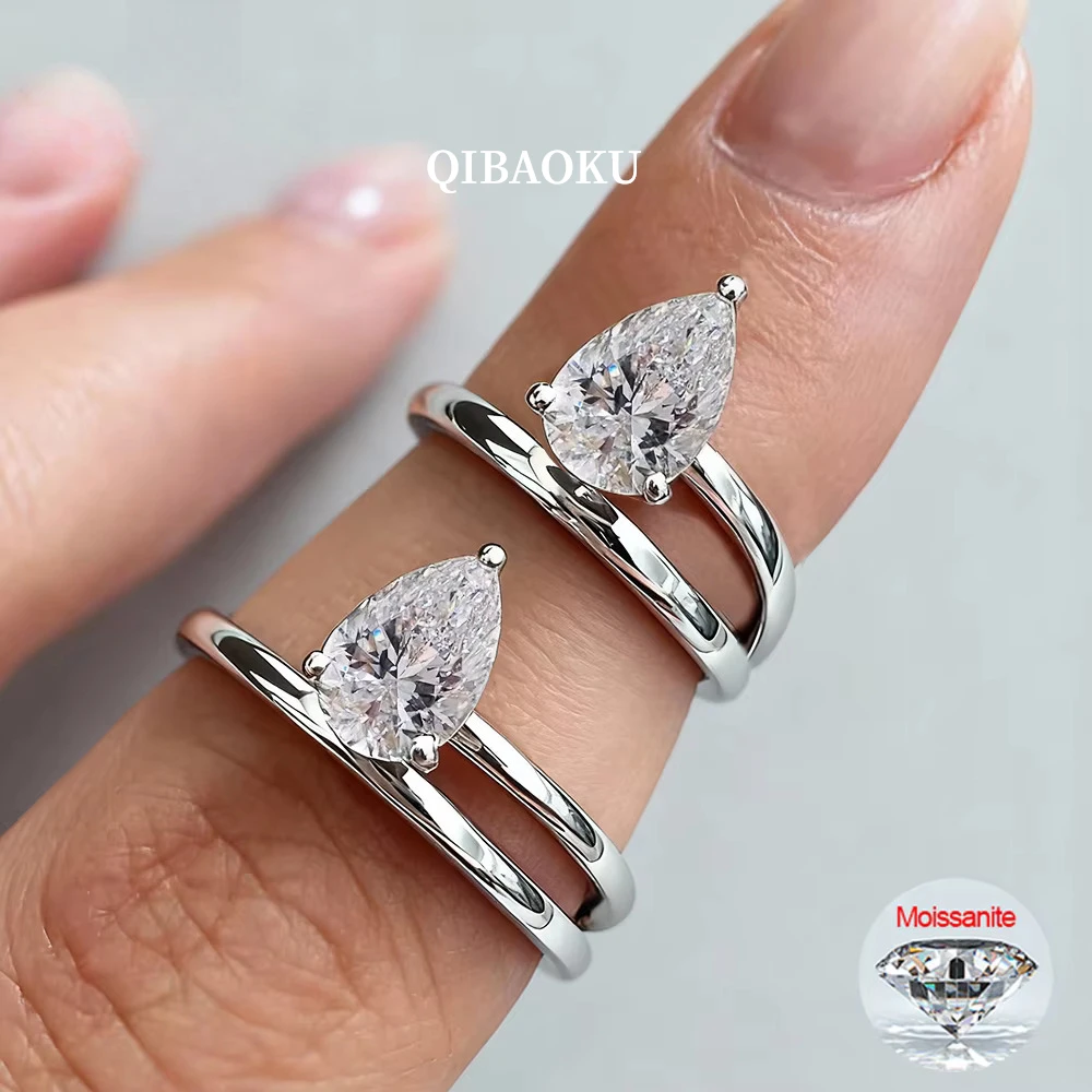 QIBAOKU 5*8mm Pear Cut Moissanite Rings S925 Silver For Women WaterDrop Solitaire Diamond Wedding Band Gifts Jewelry GRA 2026