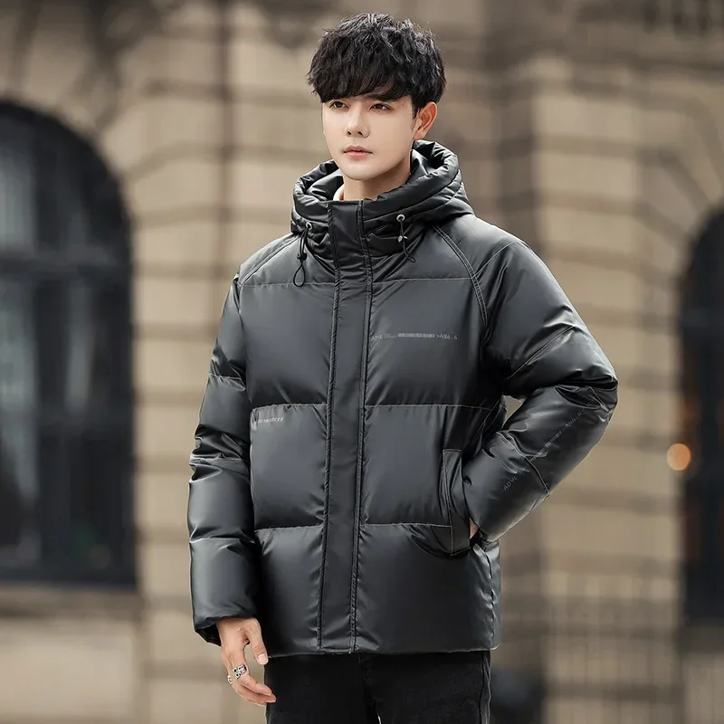 Jaqueta puffer masculina, casacos de esqui à prova de vento masculinos, capuz quente casual, branco, novo, inverno, 2022