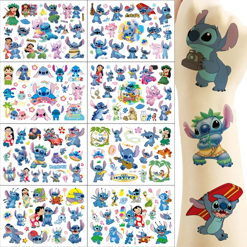 Pegatinas de dibujos animados de Disney para niños, 1 piezas, Stitch, transferencia de agua, pegatinas de tatuaje desechables, juguetes Kawaii, regalo