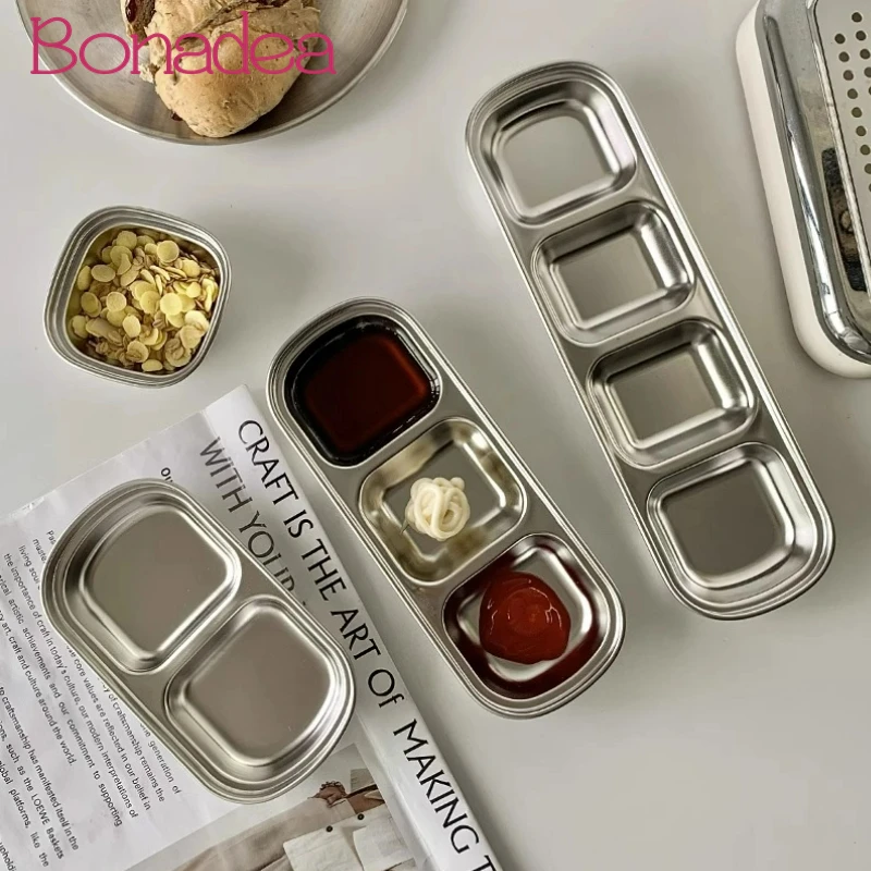 

Stainless Steel Seasoning Dishes Korean Creative Sauces Dish Barbecue Dip Saucer Snack Dishes Kitchen Restaurant Accessories