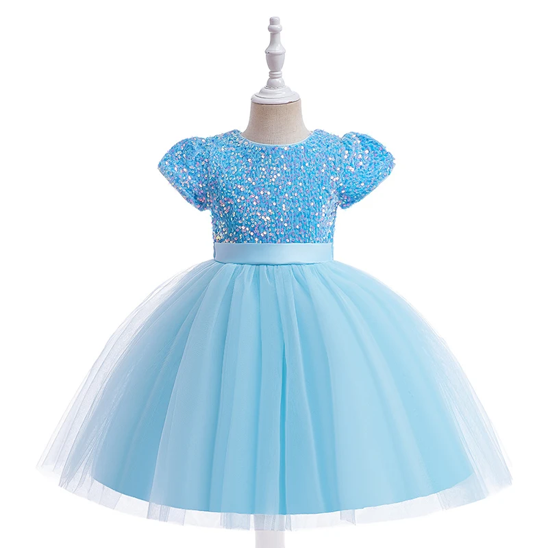 3-9 Years Baby Girls Dress New Fashion Bow Sequins Party Dresses For Girls Princess Christmas Costume Birthday Gift Kids Clothes