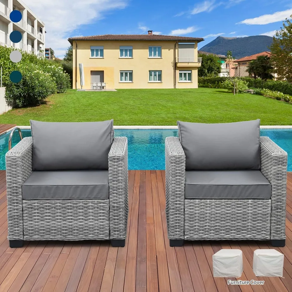 Outdoor Furniture Club Chair Patio Single Sofa Chairs Outdoor Chairs Set of 2 Outdoor Sofa Accent Chair with Anti-Slip Cushions