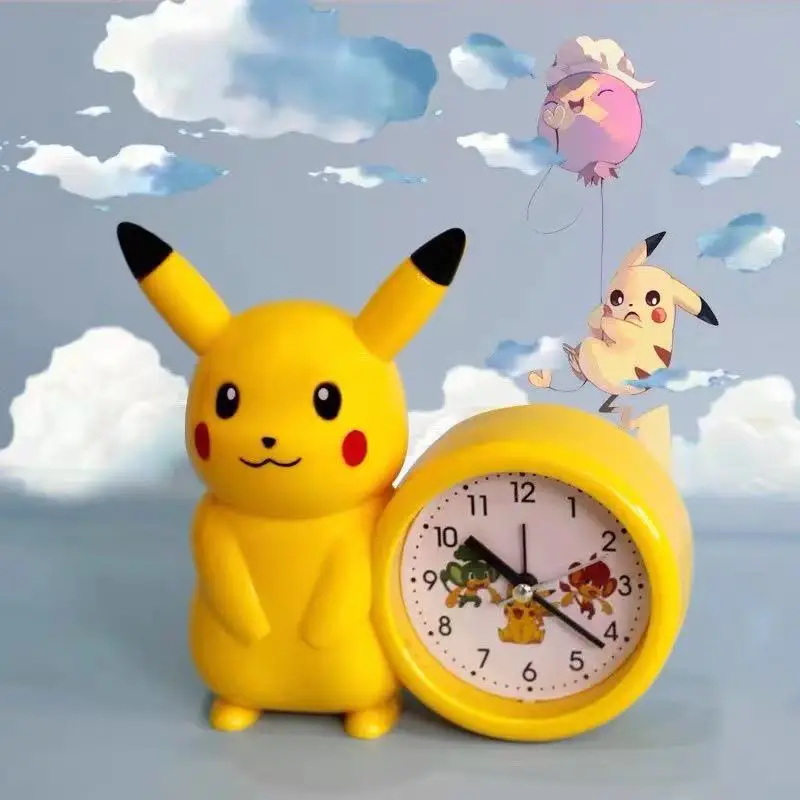 Pokemon Clock Anime Figures Pikachu Catoon Kawaii Model Action Decoration Toy Children Alarm Pointer Watch Student Kids Gift