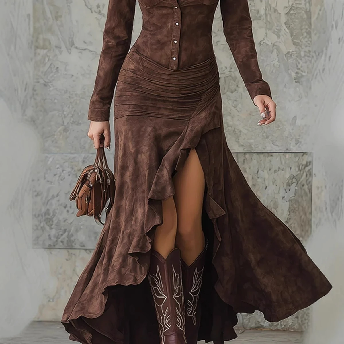 فستان جديد عصري على الطراز الأوروبي الأمريكي أنيق مكرر بجيب واحد الصدر وذيل السمكة للنساء لربيع وخريف 2026 #5