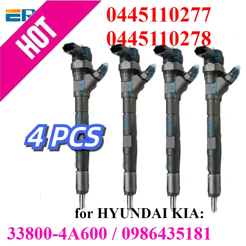 4PCS 0445110277 Common Rail Fuel Injector 0445110278 Diesel Sprayer for HYUNDAI D4CB Kia 33800-4A600 0986435181