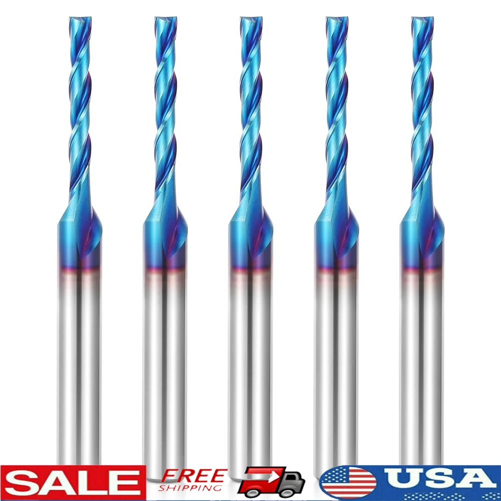 5Pcs Solid Carbide Spiral Router Bits Set Downcut 1/4