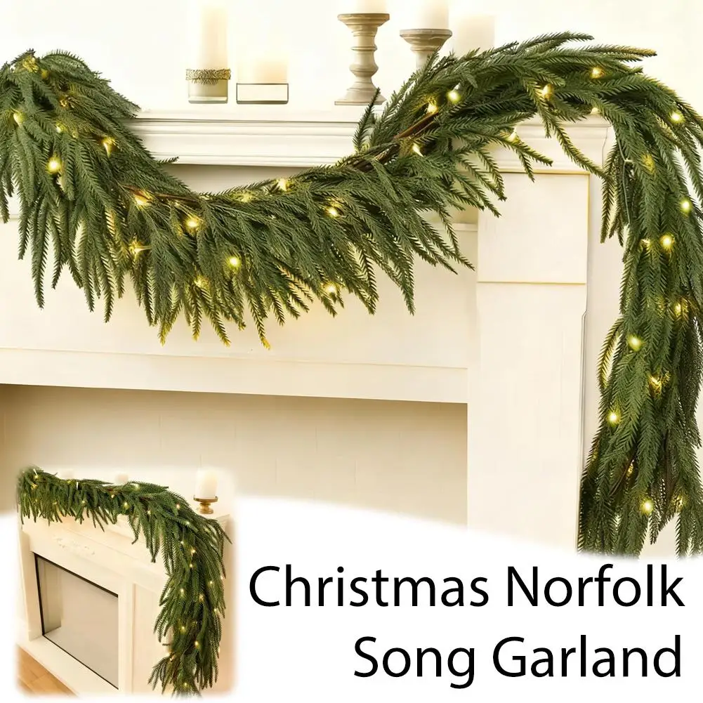 عيد الميلاد نورفولك الصنوبر جارلاند مع أضواء ل عباءة الموقد ديكور فروع الصنوبر الاصطناعي اكاليل الجدار الشنق حلية #2