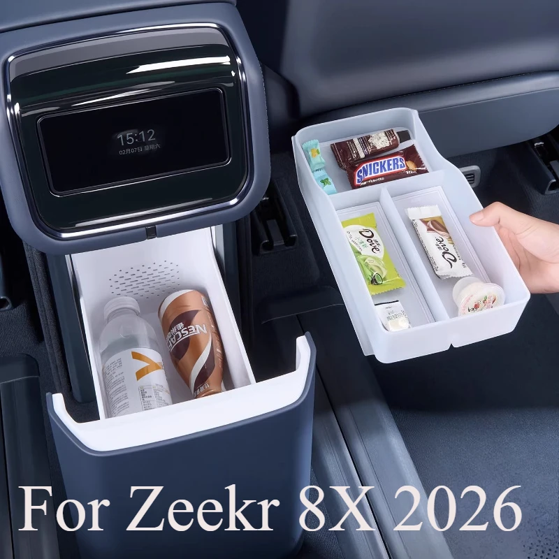 For Zeekr 8X 2026 Refrigerator Top Storage Box + Center Console Cup Holder Coaster Set, Hanging Storage Organizer Tray