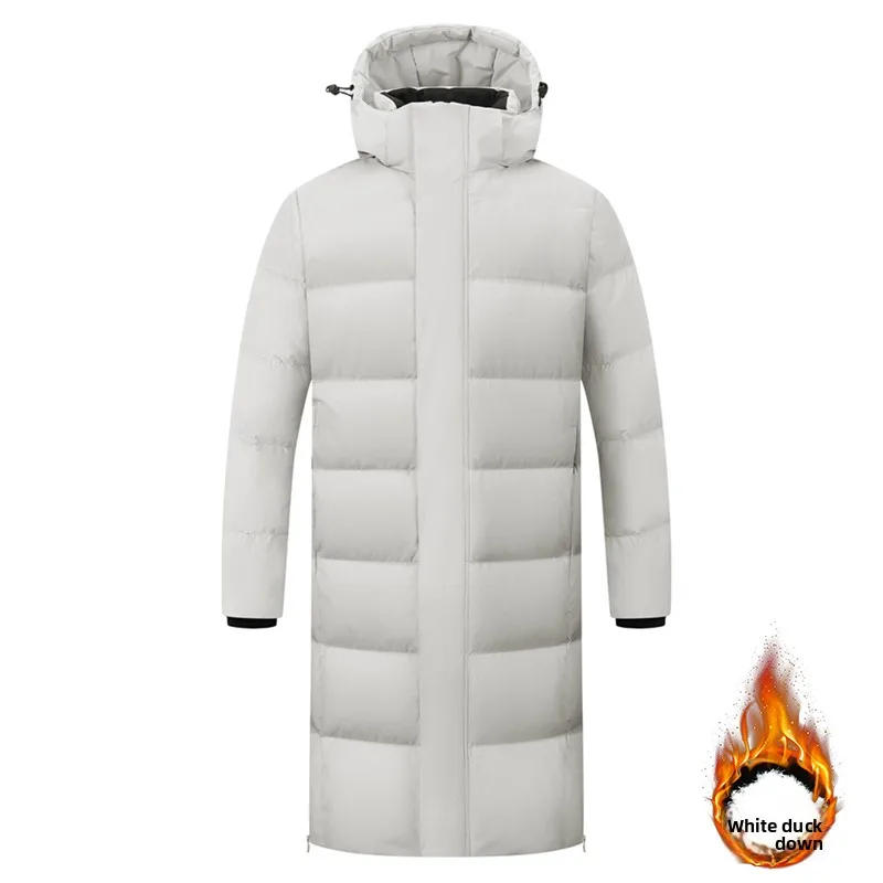 فاخر رجالي طويل أسفل سترة الكورية نمط بطة أسفل الدافئة شغل السترات عادية هود طول الركبة مقاومة البرد الشتاء أسفل معاطف