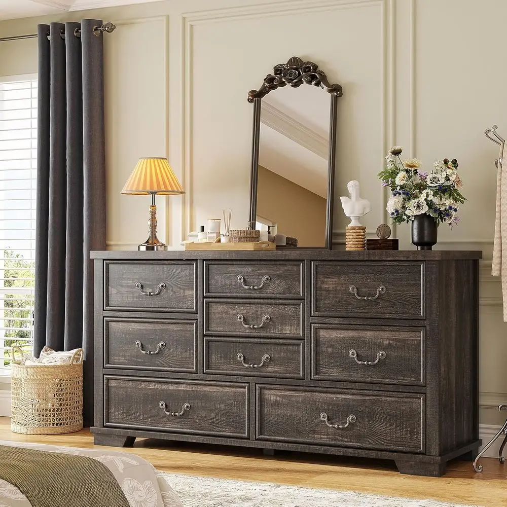 

Vintage 52 Wooden Dresser with Rustic Oak Finish for Bedroom or Hallway
