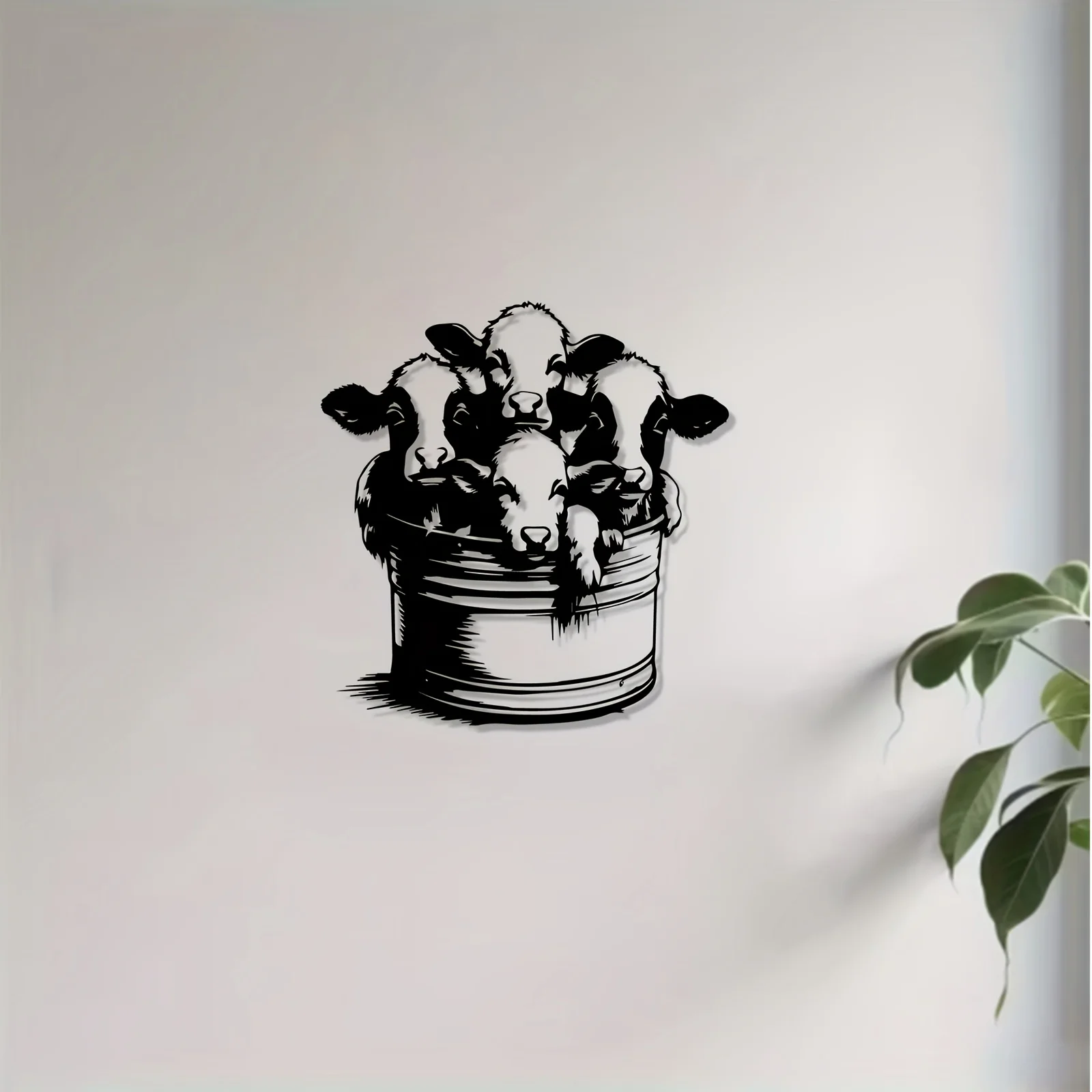 Flat Modern Farmhouse Calf Metal Wall Art, Laser‑Cut Farm Calf Silhouette Mural for Farmhouse Kitchen Wall