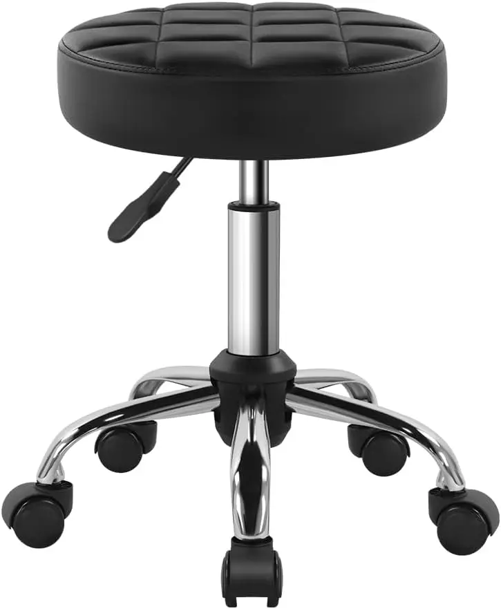 Black Classic Swivel Stool With Wheel Perfect For Salon Work Home Spa Shop Height-Adjustable And Cost-Effective Rolling =