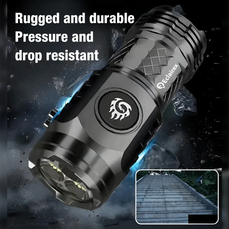 Three-eyed Monster Mini Flashlight Home Super Power Rechargeable Portable Long-range Flashlight Waterproof Outdoor Camping Light