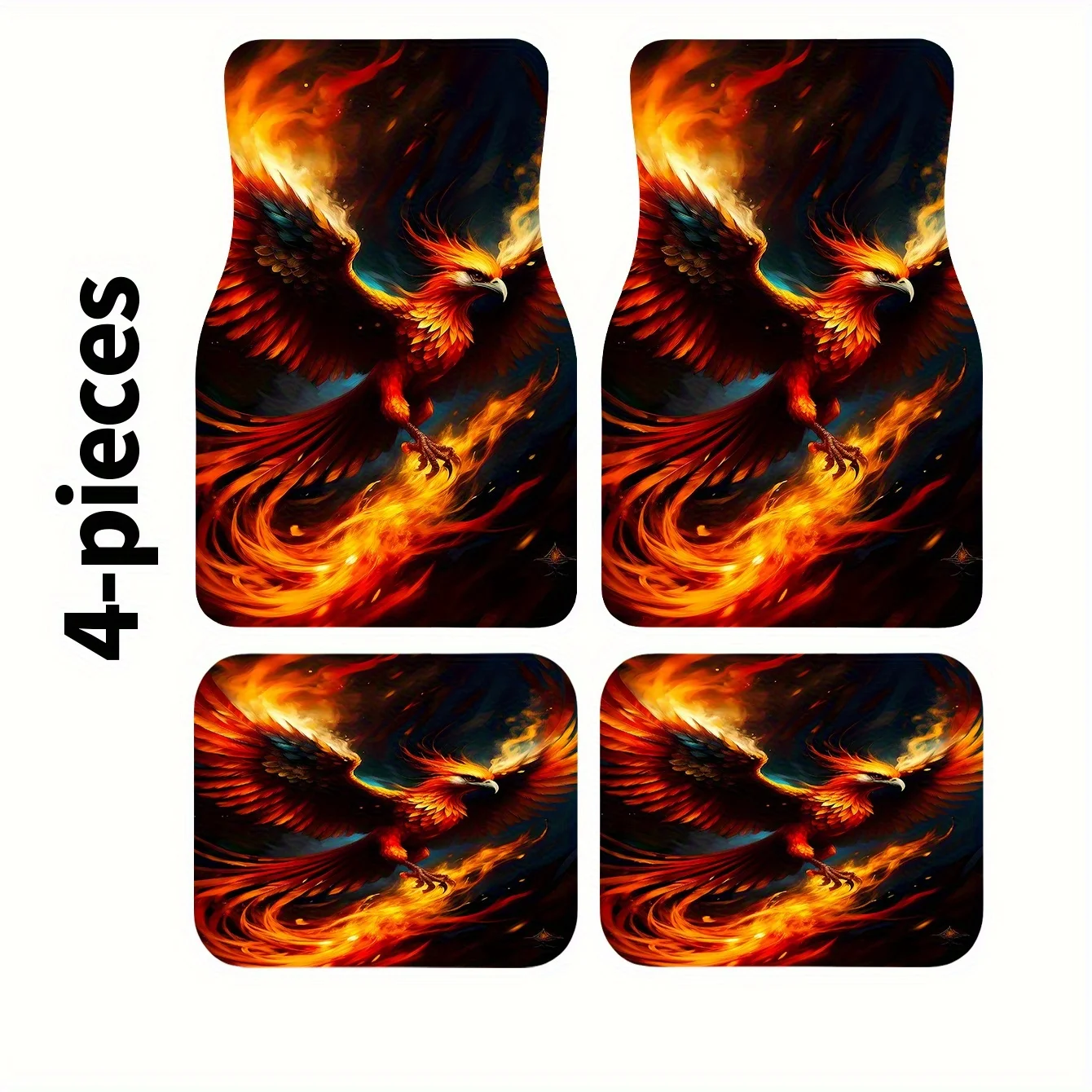

4pcs Set Phoenix Fire Phoenix Pattern High-End Car Interior Mats | Easy To Clean, Suitable For All Seasons, Stylish And Durable,