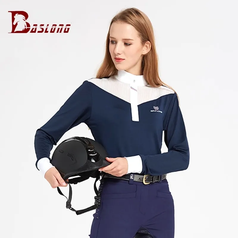 승마 티셔츠 긴팔 폴로 셔츠 봄과 여름 속건성 통기성 자외선 차단 승마 의류 대회 티셔츠 남녀 스타일 우아한 기사 복장