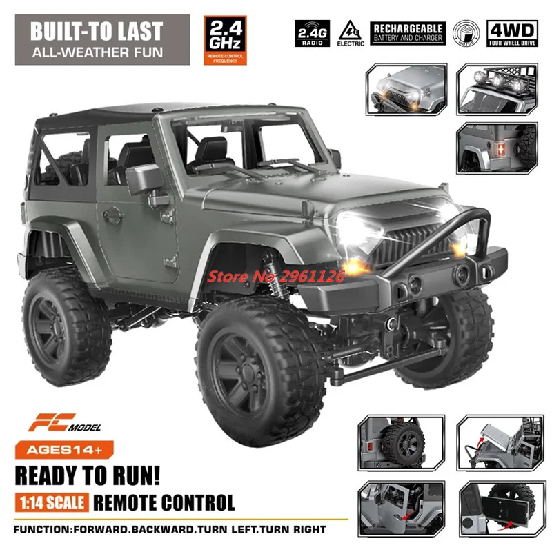 2.4G 1:14 F6 4WD RC Truck With Led Night Lights Buggy Off-Road Control Trucks Climbing Car Vehical Add Car Frame RC Racing Cars