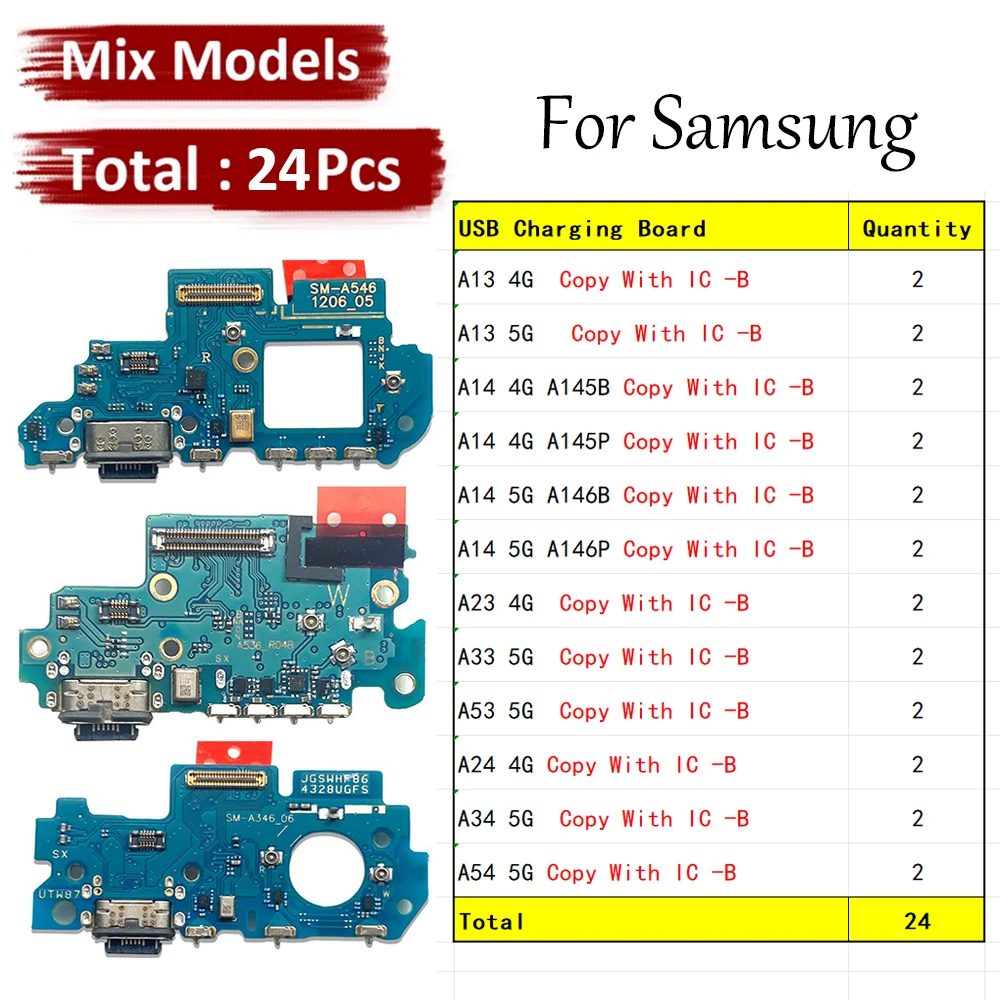 24Pcs, New For Samsung A13 A23 A33 A53 A14 A24 A34 A54 4G 5G USB Charge Port Jack Dock Connector Charging Board Flex Cable