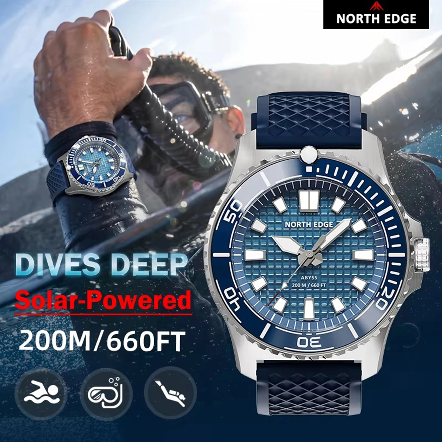 NORTH EDGE ABYSS Мужские часы  – обзор и цена Solar Powered Watch