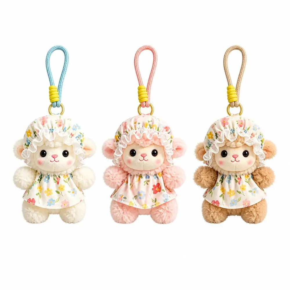 Soft Lamb Keychain Detachable Hanging Loop Cute Style Sheep Bag Charm Lightweight Floral Dress Lamb Key Ring