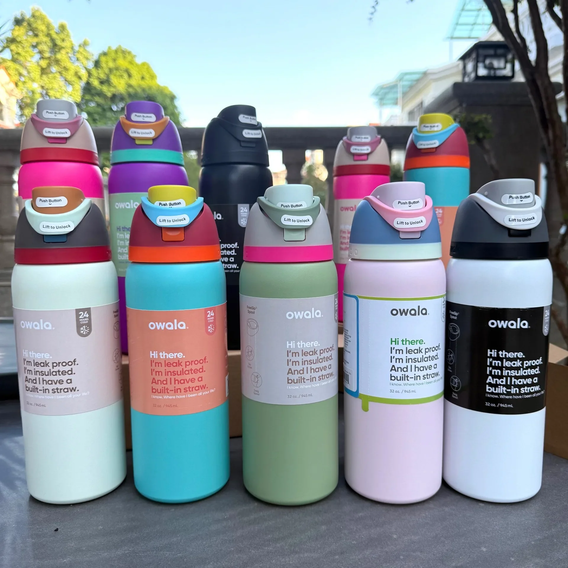Botella de agua de acero inoxidable con aislamiento Original Owala con pajita, botella de agua deportiva sin BPA, gran viaje, 24Oz/32 Oz