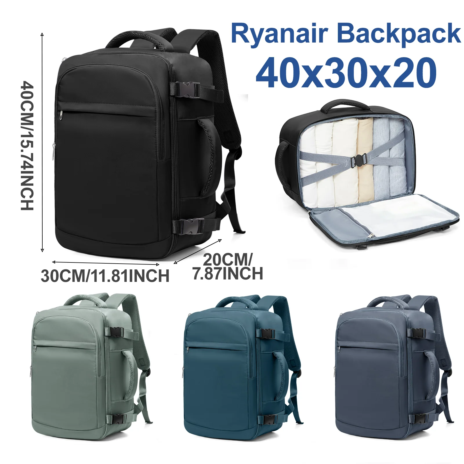 Ryanair Bolsa de mano 40x30x20 cm Bolsa de viaje Mochila para portátil de negocios, Mochila de viaje para mujeres y hombres, Mochila impermeable