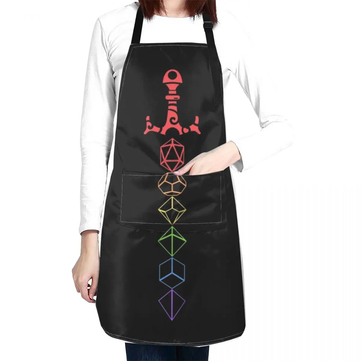 Rainbow Dice Sword Tabletop RPG Gaming Apron Kitchen Things Cooking Clothes Custom Womens Dresses Apron