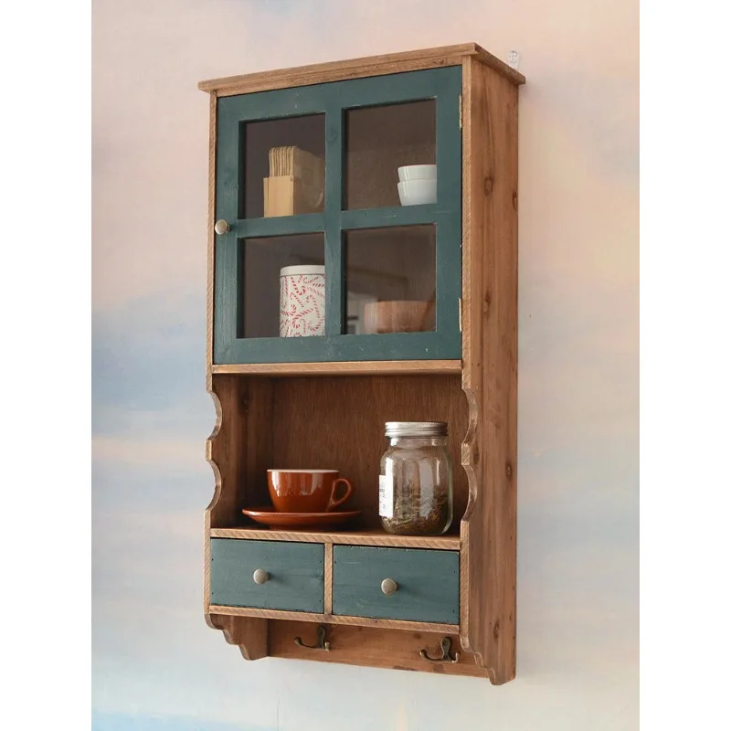 

zakka American closet log storage cabinet wall hanging kitchen wall wall cabinet balcony dining side shelf solid wood