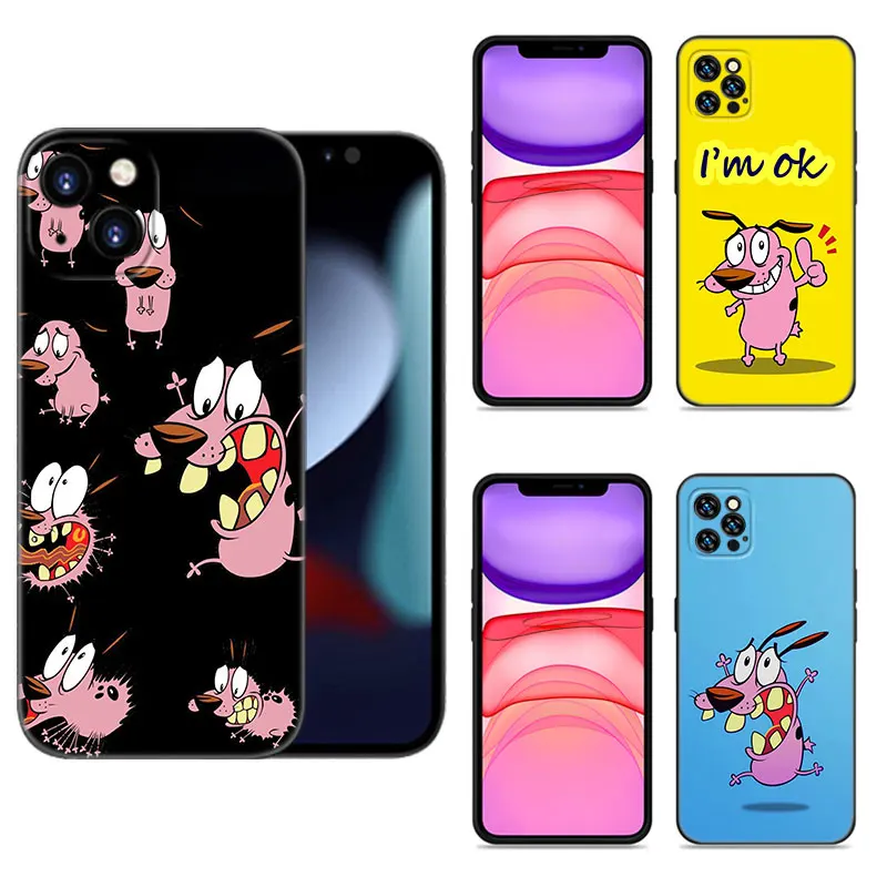 Cartoon Courage Cowardly Dog Black Silicone Phone Case For Apple iPhone 12 13 Mini 11 14 15 Pro Max 7 8 + X XR XS SE 2020 2022