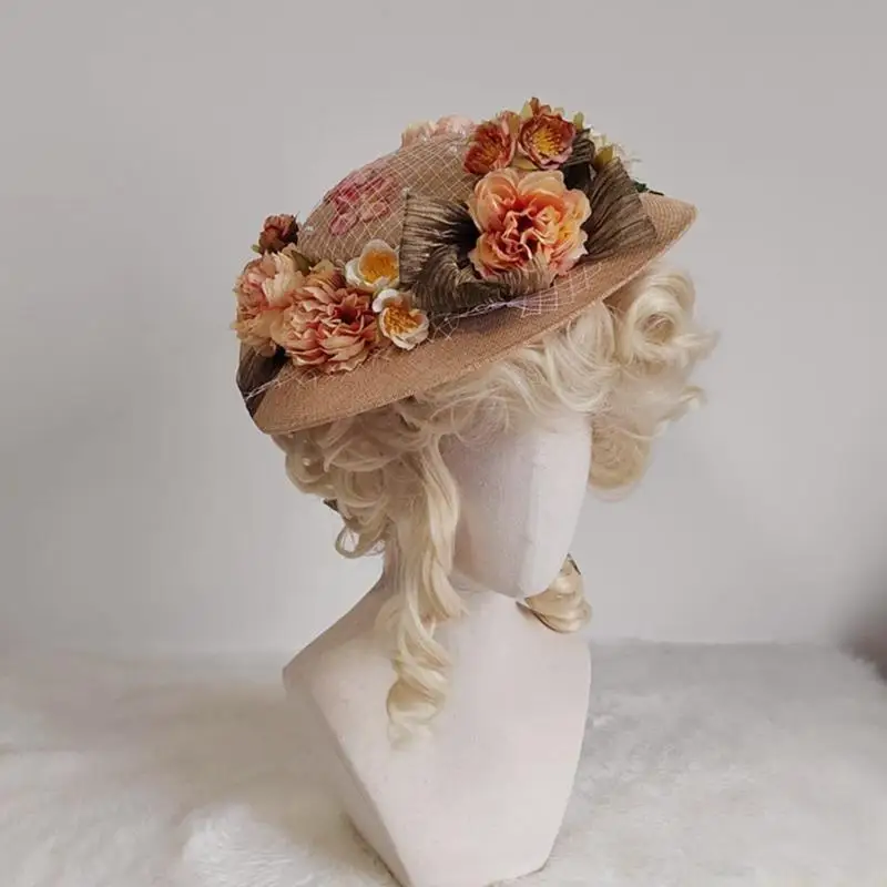 

31BF Spring&Summer Outdoor Sunshade Flat Hat Fashion Flower Decor Foldable Beach Cap