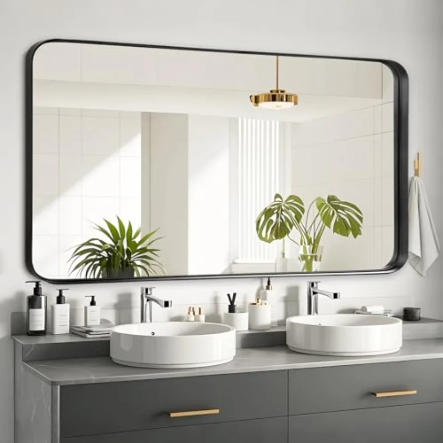 

Bathroom Wall Mirror Over Sink - 20x40 Inch Balck Framed Bathroom Mirrors for Vanity, Large Matte Mirrors for Bedroom, Restroom
