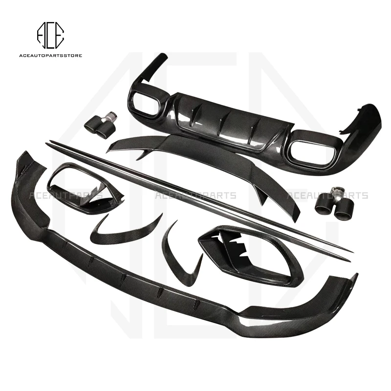 

For Mercedes Benz AMG GT50 GT53 4 Door Real Carbon Fiber Front Lip Splitters Rear Diffuser With Exhaust Tips Side Skirt Spoiler