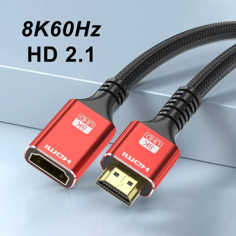 HDMI-compatible Extension Cable 1m 2m 3m Male To Female 8K 60Hz 4K 120Hz HDMI2.1 Extender Cord Connector for PC TV Projector