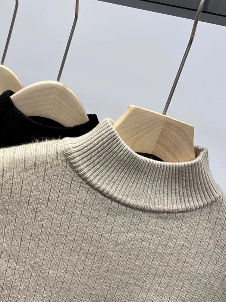 Womens Sweater Velvet Pullover Winter Fall Knitwear Half Turtleneck Jumper Casual Thick Plush Lined Knit Soft Stretch Top Korean