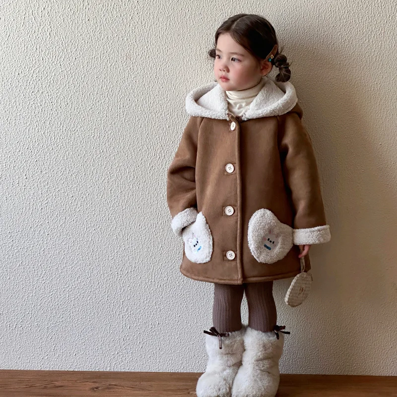 Girls' Fur-integrated Autumn and Winter 2024 New Children's Thickened and Velvet Mid-length Baby Winter Warm Jacket