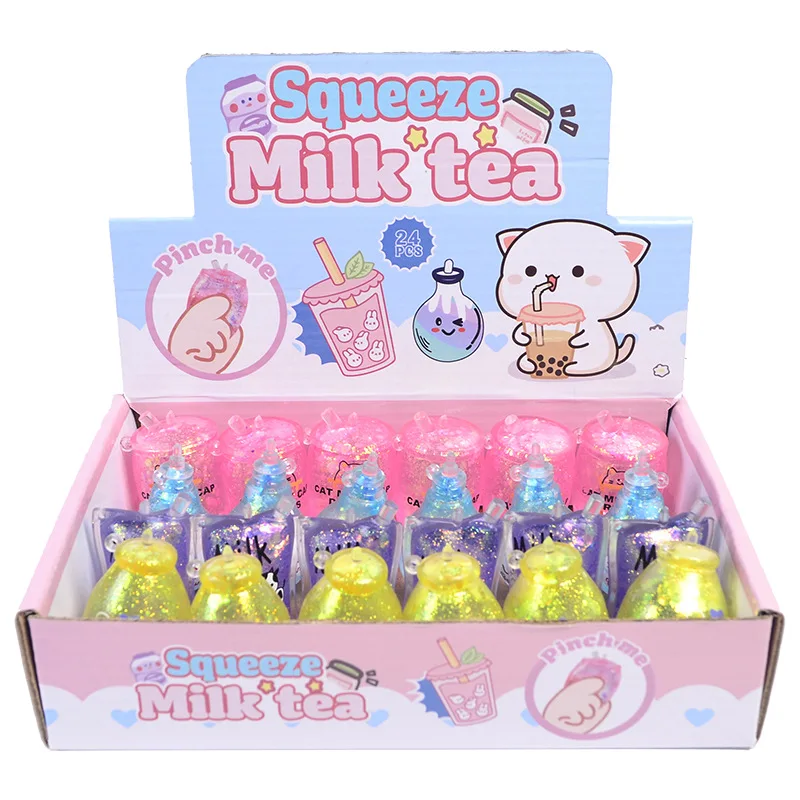 4 pcs kawaii Mini Cartoon piccola tazza da tè al latte maltosio biberon Squirm Soft Milk Tea Cup antistress Pinch Squeeze Toys Kids