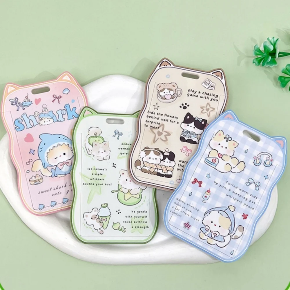 

Портативный акриловый держатель для карт с кошачьими ушками, брелок для фотографий, раздвижная крышка, держатель для фотокарт, милый студенческий чехол для удостоверения личности для работы