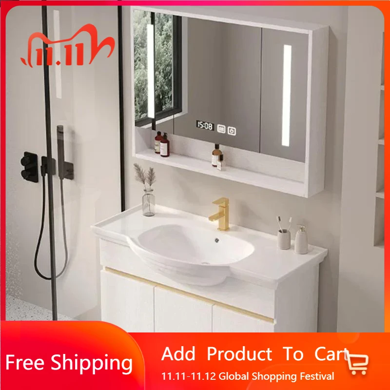 

Compact Organizer Bathroom Cabinets Ceramic Washbasin Smart Mirror Bathroom Cabinet Modern Perfume Gabinete Trendy Furniture