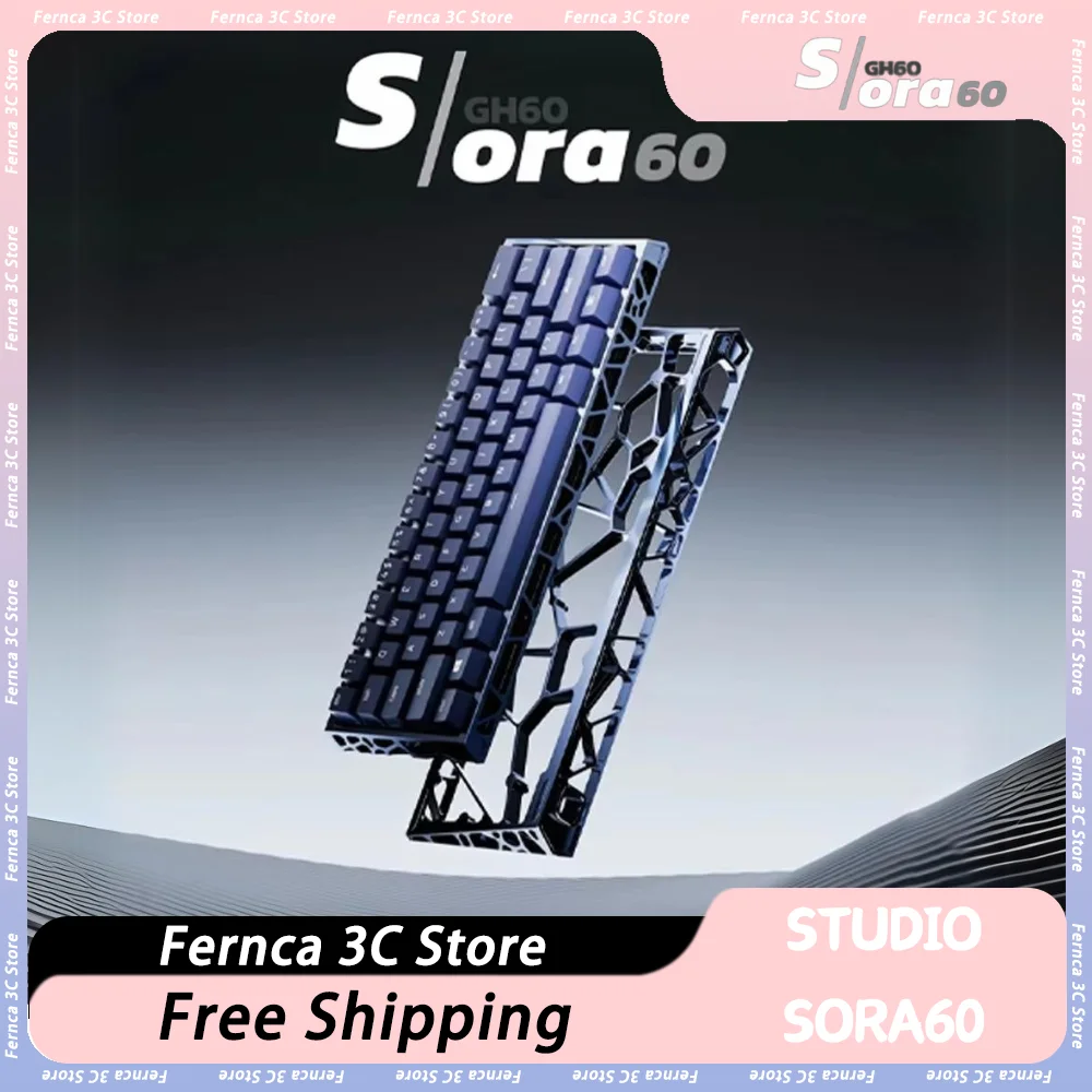 UR Studio Sora60 Mechanical Keyboard Shell CNC Aluminium Alloy Hollow Out Keyboard Shell Keyboard Case GH60 PC Custom Accessory