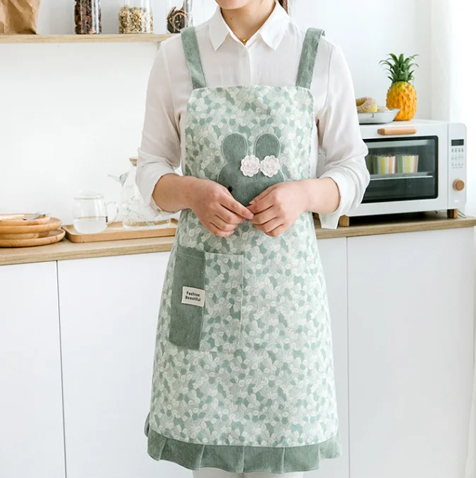 New cartoon rabbit floral retro Japanese fashion restaurant sleeveless women's studio cotton linen apron