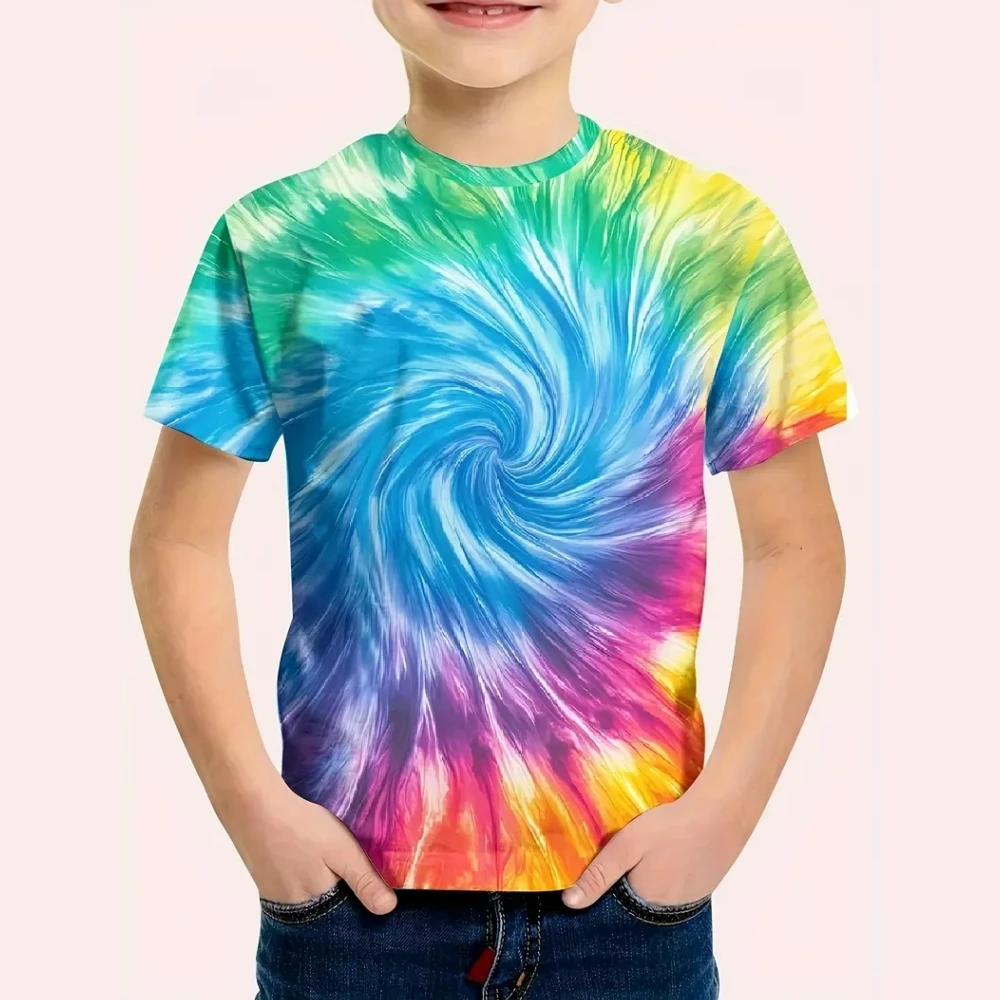 키즈 소년 옷 멋진 무지개 그래픽 T 셔츠 여름 반팔 streetwear 크루 넥 탑 셔츠 플러스 사이즈를위한 야외 의류
