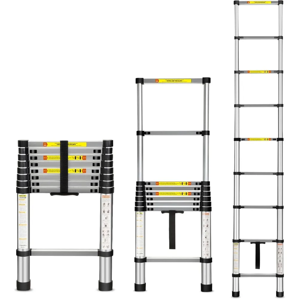 Telescoping Ladder, 8.5 FT Aluminum Telescopic Extension Ladder, Multi-Purpose Design, Non-Slip Feet, Perfect for Household