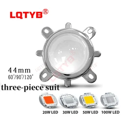 높은 전력 LED 20-100W 램프 비드 렌즈 44MM 광학 유리 렌즈, 반사 콜리메이터 고정 브래킷 60/120 도 led 렌즈